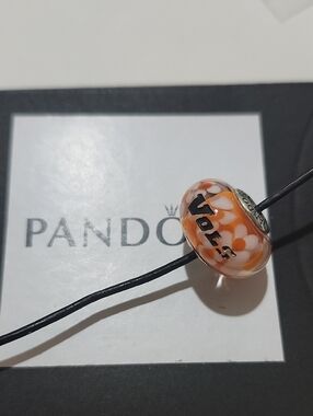 Pandora Retired Large Murano Glass Orange Blossoms Engraved VOLS  Bead - 790751